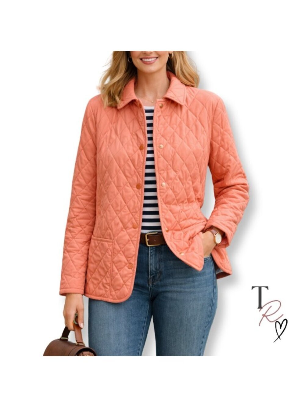 Brooks Brothers Quilted Spring Jacket Coral Sherbet Orange Pink Size 6 FLAW